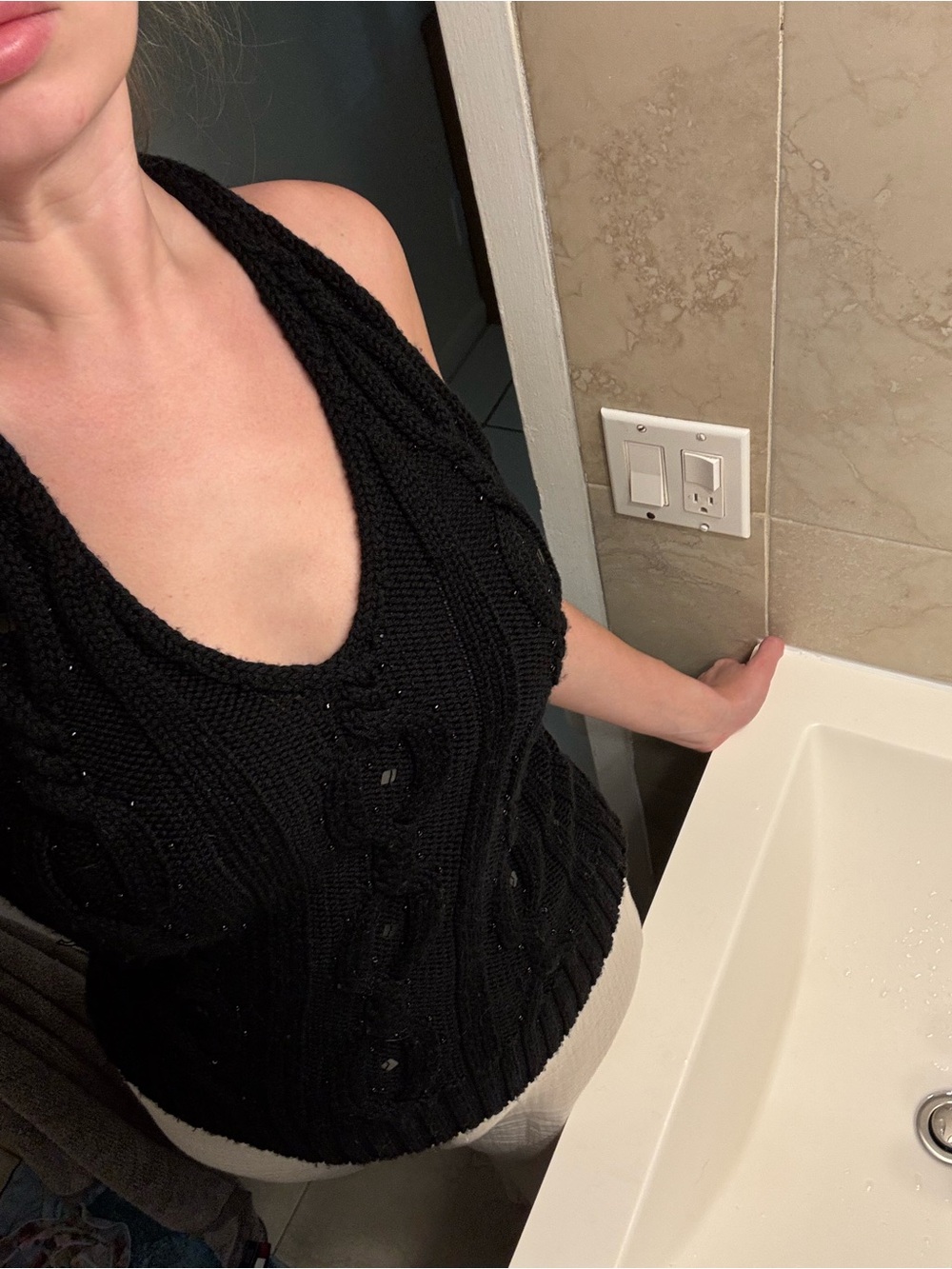 Laundry By Shelli Segal Black Halter Knit Tank Top 100% wool - Picture 3 of 12